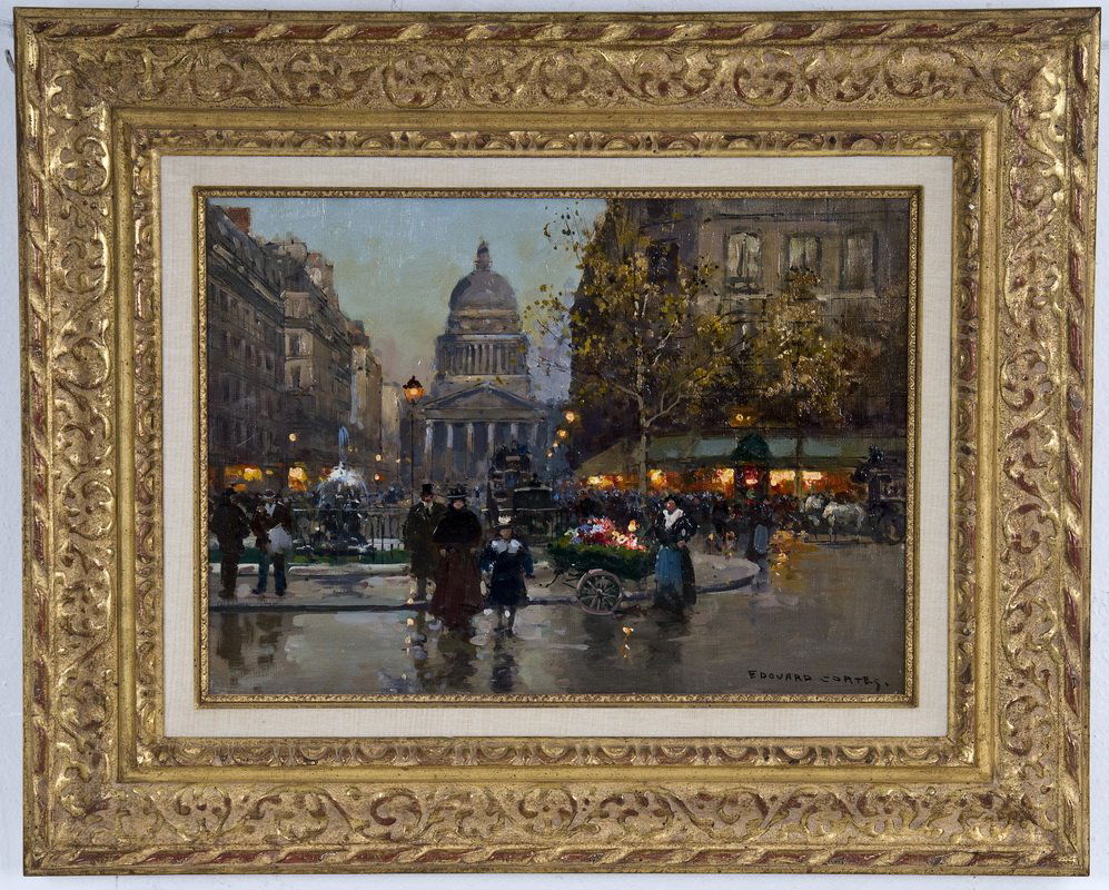 EDOUARD CORTES: "VIEW OF PANTHEON, PARIS": oil on canvas signed lower right 13 x 18 inches