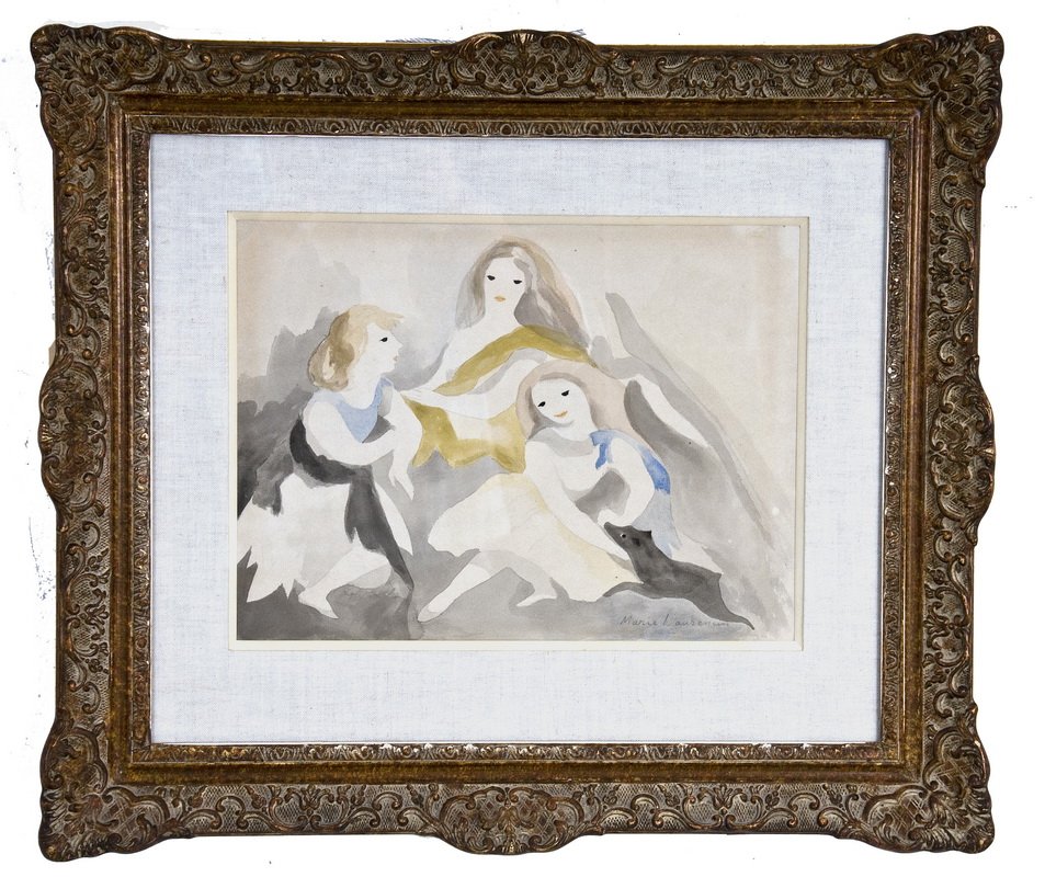 MARIE LAURENCIN: "LES JEUNES FILLES": watercolor signed lower right Provenance: Terry Clune Galleries This work is being sold to benefit the Huntington Library & Art Collections, San Marino. 9 3/4 x13 inches