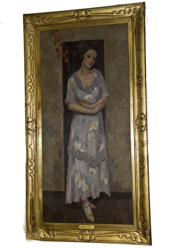 GERALD VIVIAN DAVIS: "THE FLOWERED DRESS": oil on canvas signed lower left 71 x 33 1/2 inches