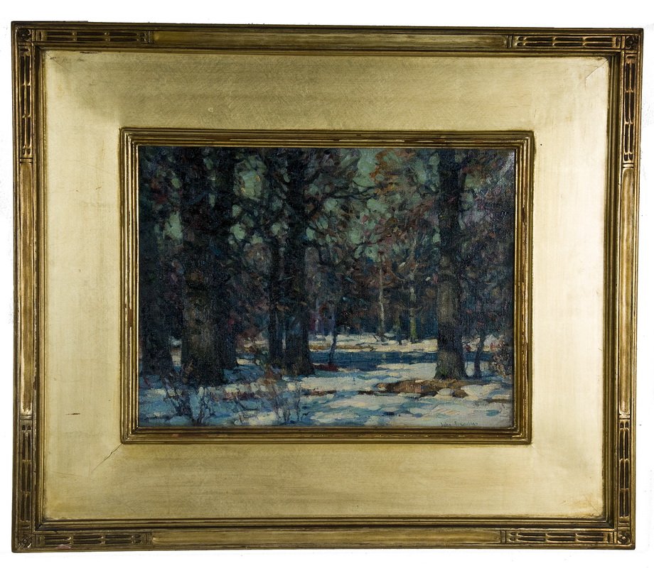 JOHN FABIAN CARLSON: "WINTER FOREST LANDSCAPE": oil on canvas signed lower right signed on stretcher verso 12 x 16 inches
