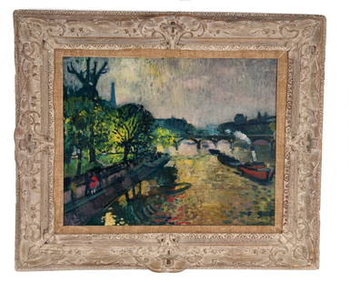 FRANCOIS GALL: "MORNING VIEW OF THE SEINE": oil on board signed lower right Provenance: The Estate of Dr. Herbert & Mrs. Rita LeRoy Roedling, a William "Billy" Haines commission 26 x 32 inches