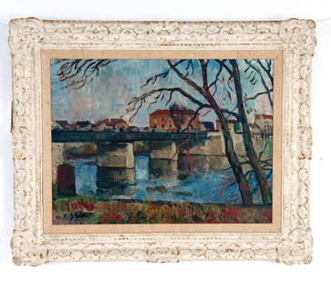 FRANCOIS GALL: "VIEW OF THE SEINE": oil on canvas signed lower left "F. Gall Paris" Provenance: The Estate of Dr. Herbert & Mrs. Rita LeRoy Roedling, a William "Billy" Haines commission 18 x 24 inches