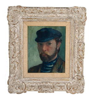 FRANCOIS GALL: "MAN WITH HAT": oil on canvas signed lower right, "F. Gall Paris" Provenance: The Estate of Dr. Herbert & Mrs. Rita LeRoy Roedling, a William "Billy" Haines commission 9 x 11 inches