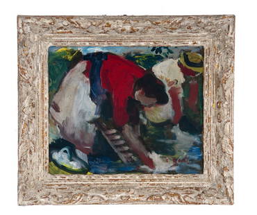 FRANCOIS GALL: "WASHER WOMAN": oil on board signed lower right, "F. Gall" Provenance: The Estate of Dr. Herbert & Mrs. Rita LeRoy Roedling, a William "Billy" Haines commission 8 1/2 x 10 inches