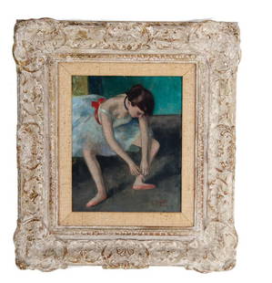 FRANCOIS GALL: "SEATED BALLERINA": oil on canvas signed lower right, "F. Gall Paris" Provenance: The Estate of Dr. Herbert & Mrs. Rita LeRoy Roedling, a William "Billy" Haines commission 11 x 9 inches