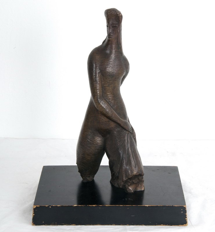 ALEXANDER ARCHIPENKO: "WALKING GIRL (HEROICA)": bronze with golden brownish patina signed and numbered "3/12" (on the back of the right leg) 19 total inches high