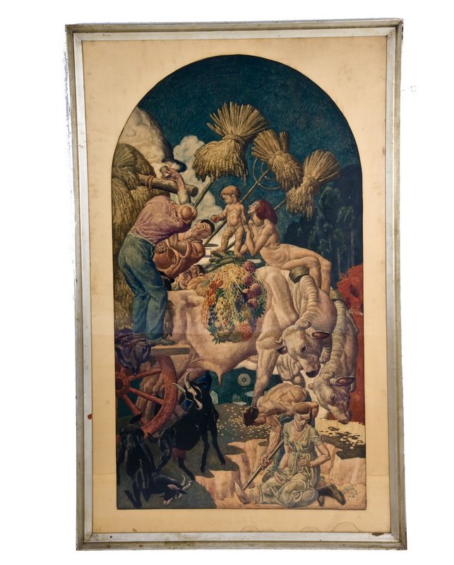 EUGENE SAVAGE: "PATHS OF PEACE": watercolor on paper signed lower left center sheet measuring 54 1/2 x 30 inches; 51 x 28 inches visible