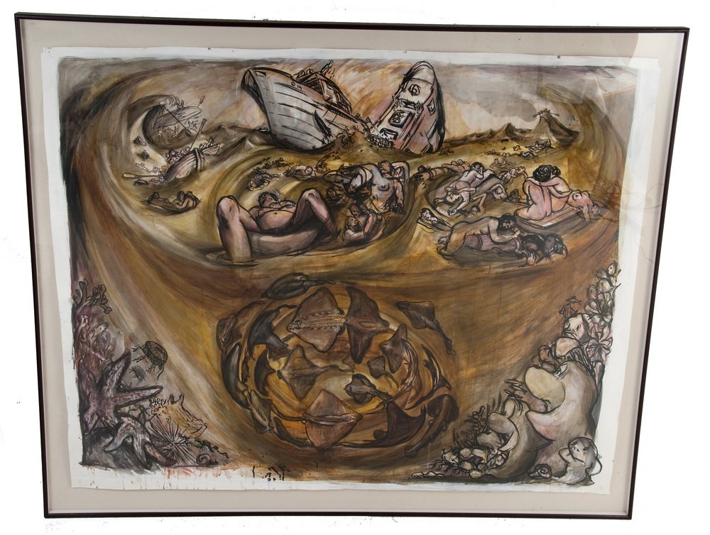 NICOLE EISENMAN: "UNTITLED (SHIP WRECKED)": circa 1993 India ink on paper 61 1/4 x 77 1/2 inchesProvenance: Shoshana Wayne Galleries