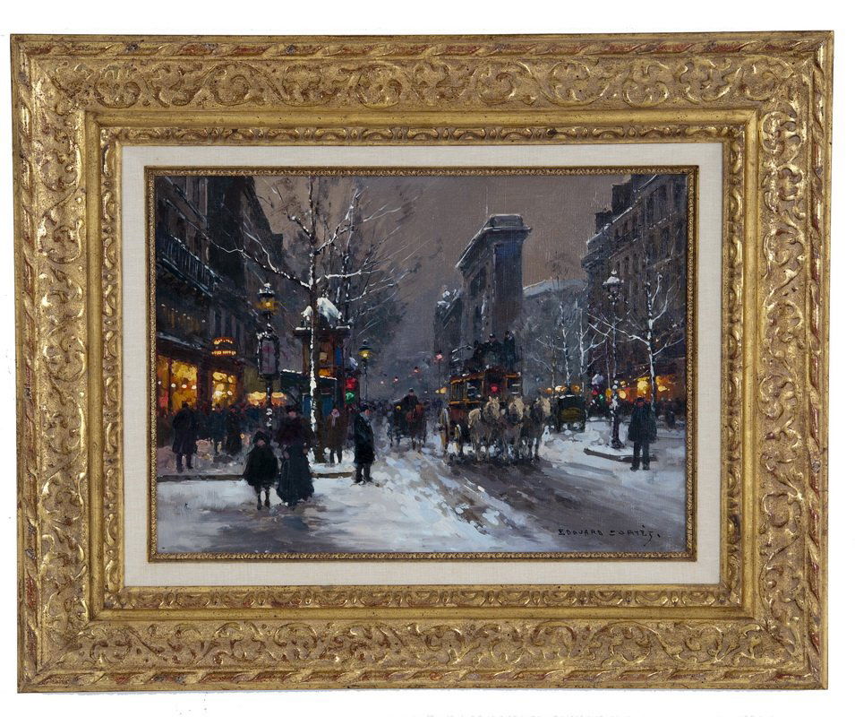 EDOUARD CORTES: "VIEW OF LE PORT ST. DENIS": oil on canvas signed lower right 13 x 18 inches