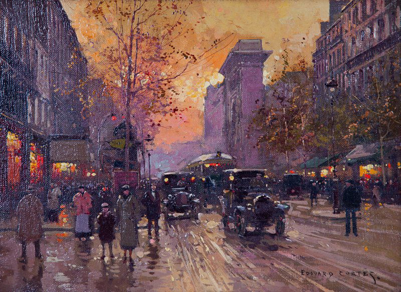 EDOUARD CORTES: "PARIS LE SOIR": oil on canvas signed lower right Provenance: Charles Hecht Galleries, Palm Springs 9 x 13 inches