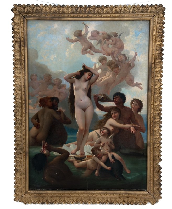 AFTER WILLIAM-ADOLPHE BOUGUEREAU: "THE BIRTH OF VENUS": oil on canvas 40 1/2 x 28 1/2 inches