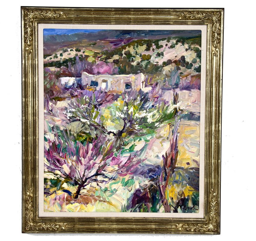 WALT GONSKE: "SPRING IN THE RIO GRANDE VALLEY": oil on canvas signed lower right and numbered #2964 Provenance: The Estate of Mrs. Novella & The Late Edwin C. Lineberry: Taos, New Mexico 28 x 24 inches