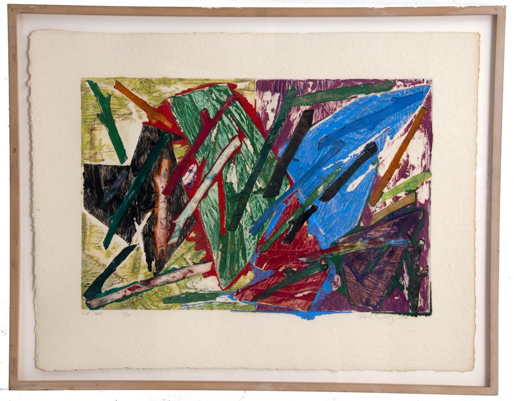 CHARLES ARNOLDI: "L.A.G.A.C.": circa 1985 monotype woodblock signed and dated lower right 14 1/4 x 21 1/4 inches