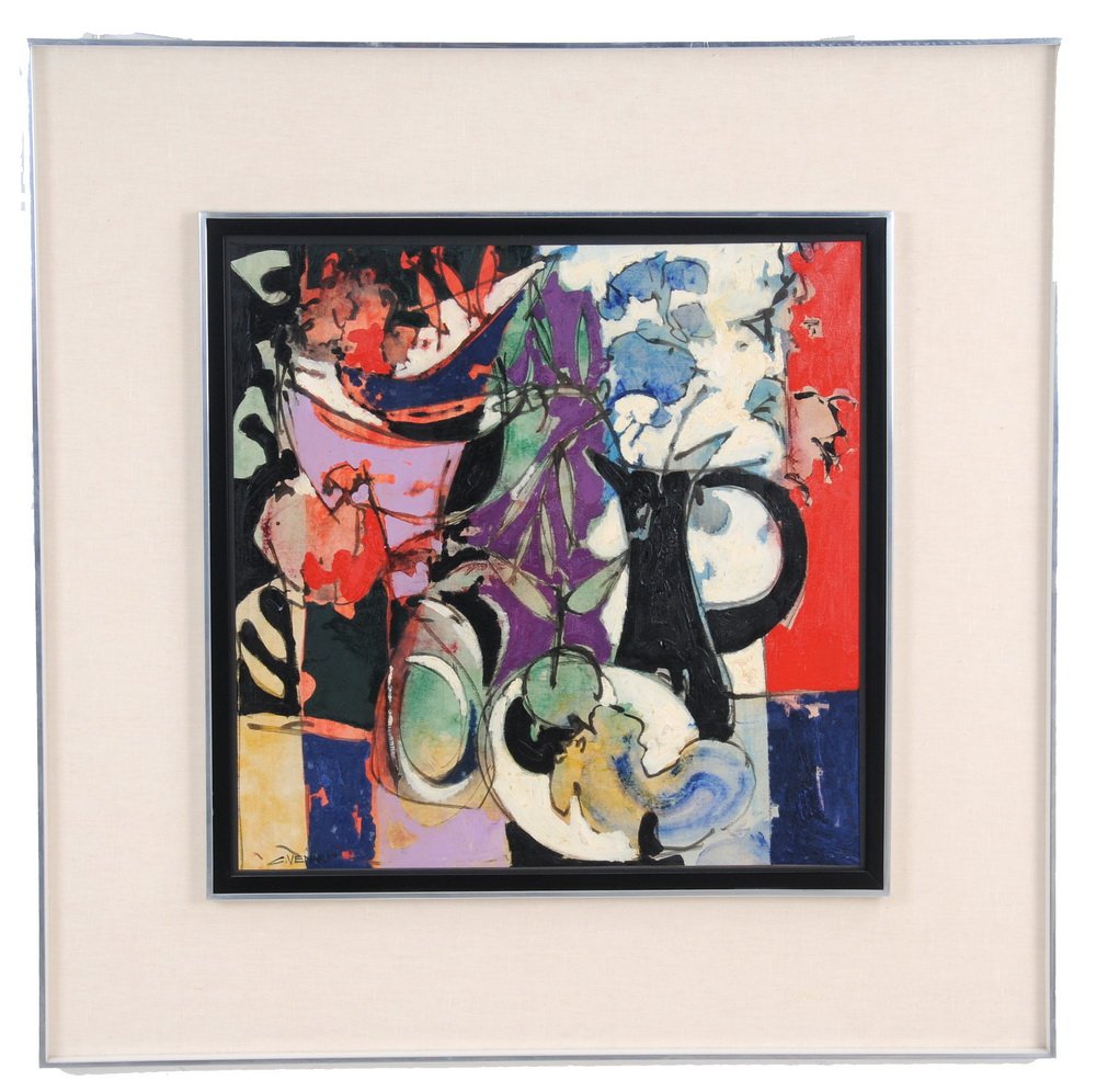 CLAUDE VENARD: "STILL LIFE WITH BLACK PITCHER": oil on canvas signed lower left Provenance: The Estate of David Weisz 23 x 23 inches