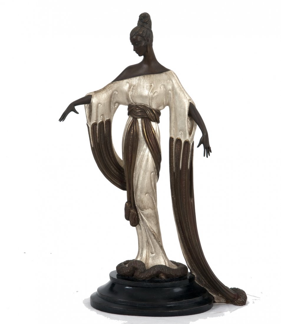 ROMAIN DE TIRTOFF (ERTE): "NEGLIGEE": circa 1984 patinated bronze figure HC edition 17 1/4 inches high