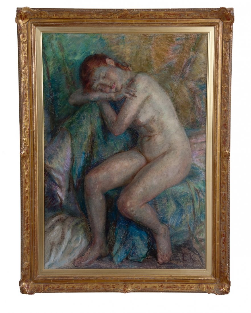 LOUIS KRONBERG: "SLEEPING NUDE": pastel on paper initialed "L.K." lower right 33 x 23 inches sight