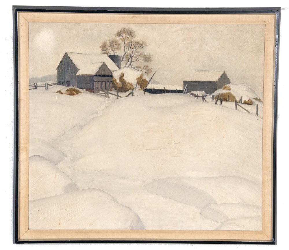 DORIS JEAN MCCARTHY: "WINTER LANDSCAPE": oil on canvas signed lower right 23 1/2 x 26 1/2 inches