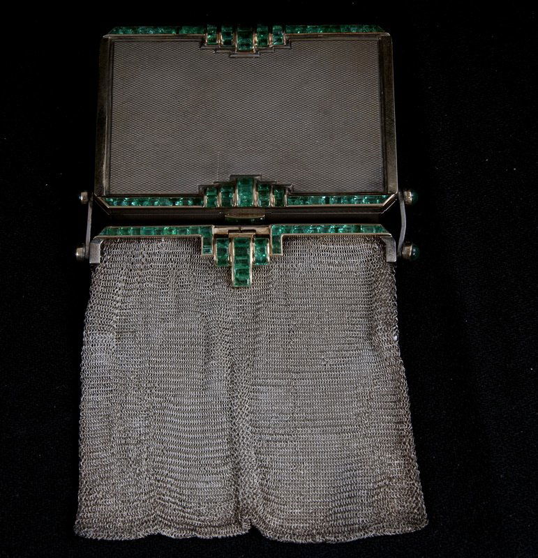ART DECO .800 SILVER & EMERALD NECESSAIRE/ COIN PURSE