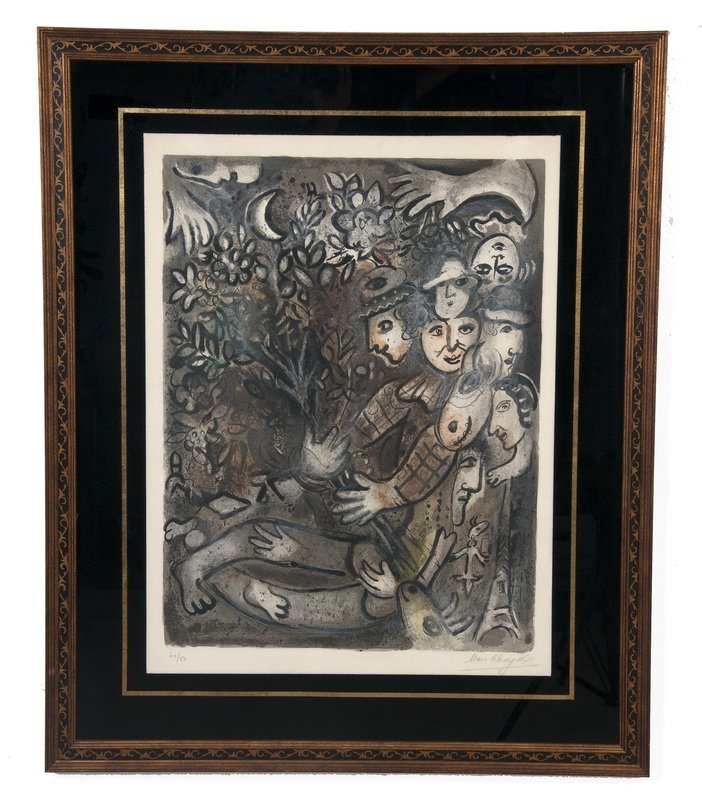 MARC CHAGALL: "LA FAMILLE D'ARLEQUIN": signed lower right numbered lower left 40/50 26 1/2 x 20 inches (sight)