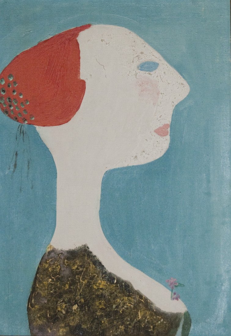 MARGIT ANNA: "PORTRAIT OF GIRL": circa 1974 oil on board annotated verso Condition: Appears to be in good condition; an illegible signature is visible under the black light. 18 x 13 inches