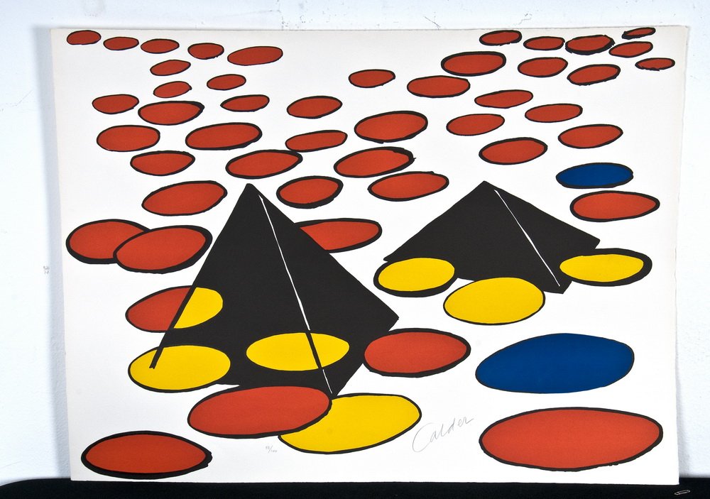 ALEXANDER CALDER: "PYRAMIDS AT NIGHT": unframed lithograph in colors signed and numbered 58/100 Condition: good condition 29 x 21 1/2 inches