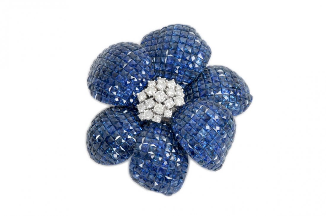 PLATINUM, INVISIBLE SET SAPPHIRE, & DIAMOND FLORAL (1 of 3)