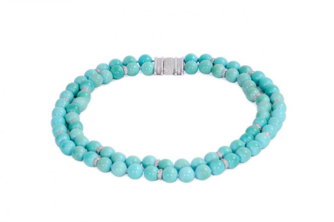 TURQUOISE DOUBLE STRAND BEADED NECKLACE (1 of 5)