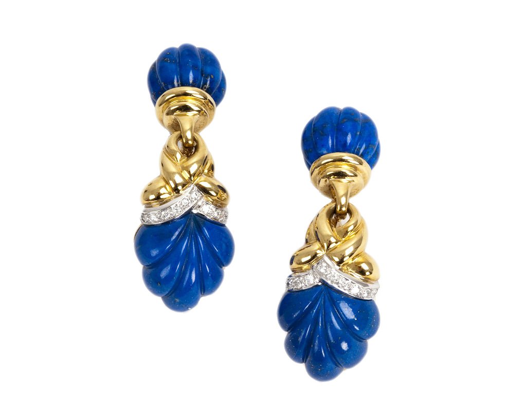 PAIR OF 18 KARAT GOLD & LAPIS LAZULI EARRINGS (1 of 3)