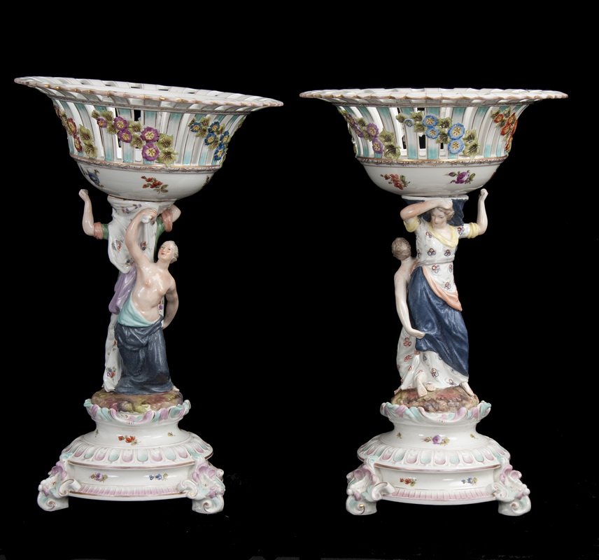 PAIR OF AUSTRIAN PORCELAIN FIGURAL COMPOTES (1 of 5)