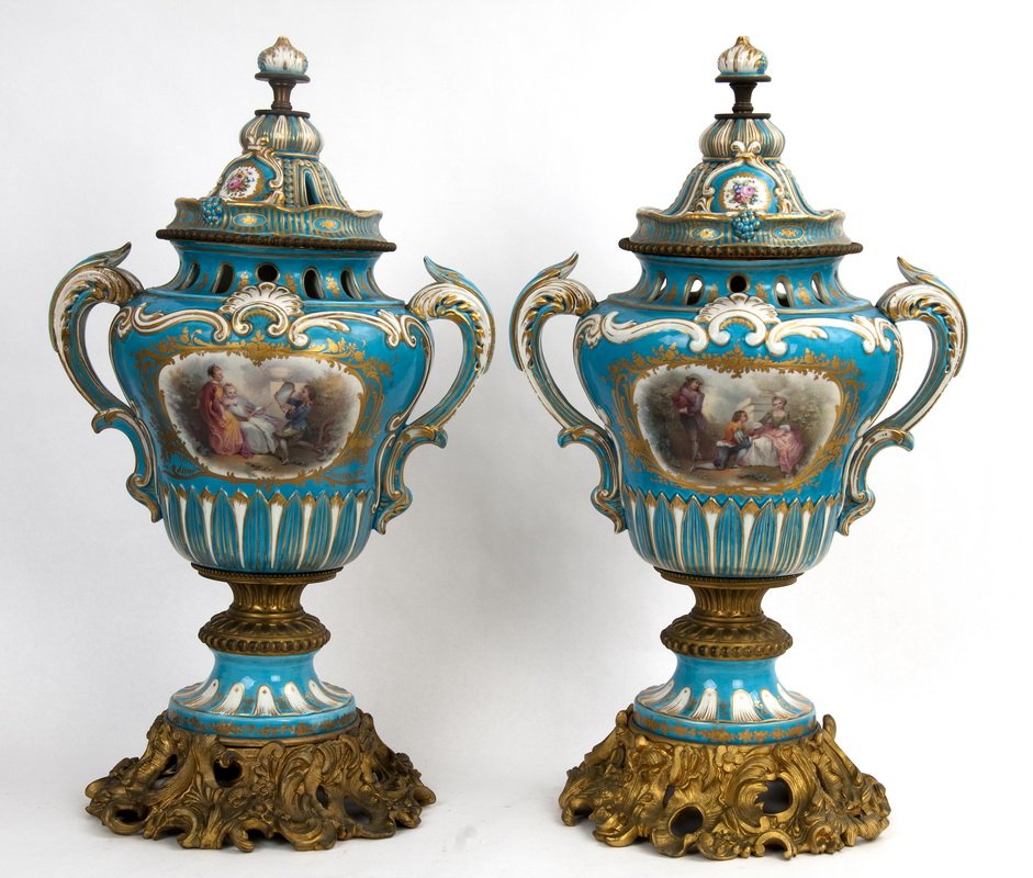 PAIR OF SEVRES BRONZE-MOUNTED COVERED URNS (1 of 4)