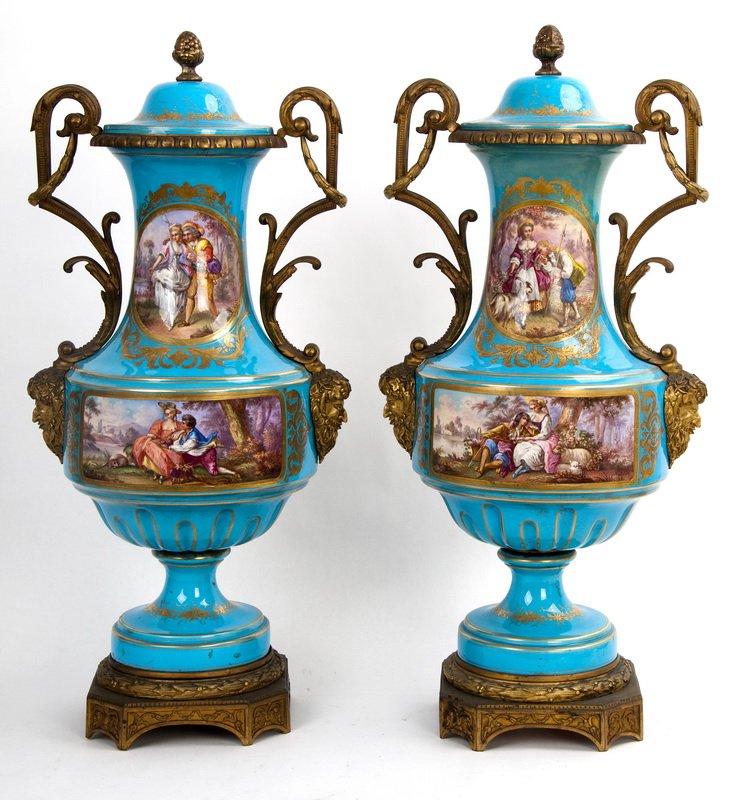 PAIR OF SEVRES BRONZE MOUNTED PORCELAIN VASES (1 of 5)