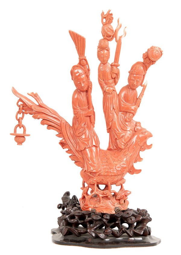 CHINESE CARVED CORAL FIGURAL GROUP (1 of 9)