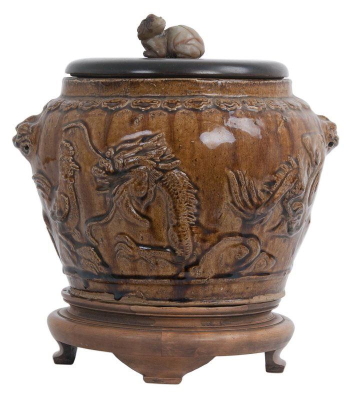 CHINESE EARTHENWARE COVERED JAR ON STAND (1 of 10)