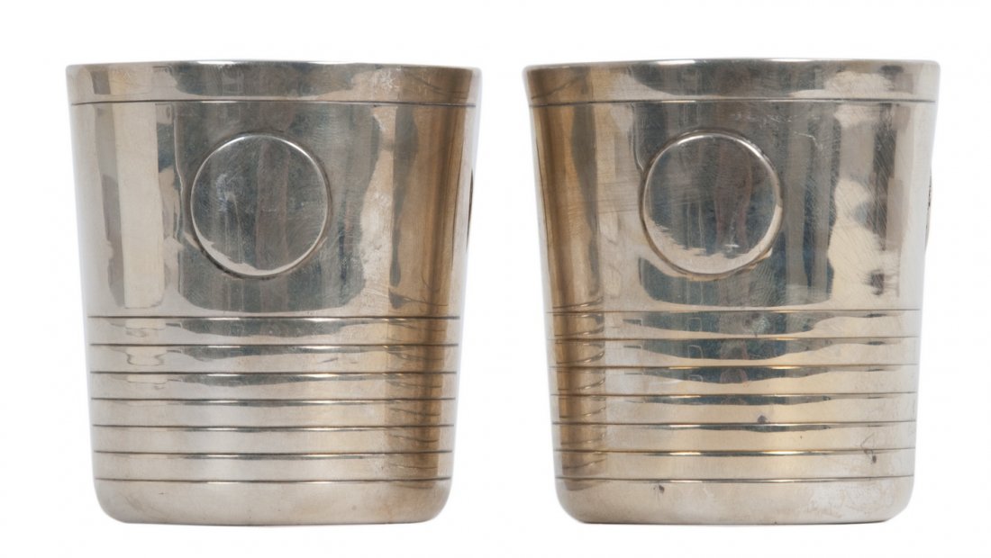 WILLIAM SPRATLING: PAIR OF COCKTAIL TUMBLERS: Provenance: the Estate of Millard Sheets (documented by Tony Sheets, see letter) 13 troy ounces 3 1/2 inches high