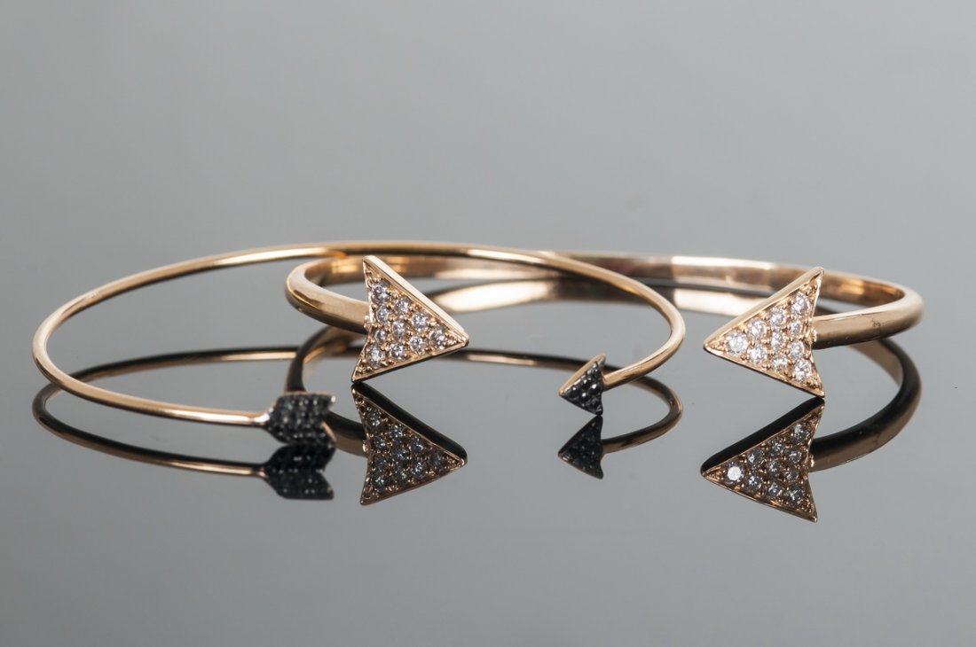 TWO 18 ROSE GOLD & DIAMOND ARROW-FORM BANGLES (1 of 7)