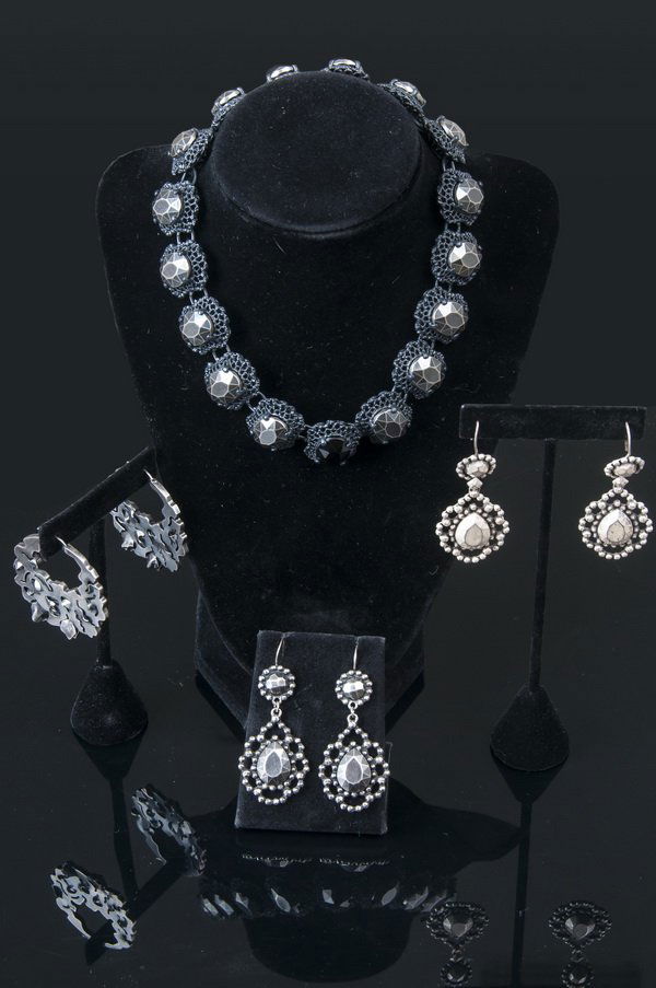 BOTTEGA VENETA: THREE PAIR OF STERLING SILVER EARRINGS (1 of 9)