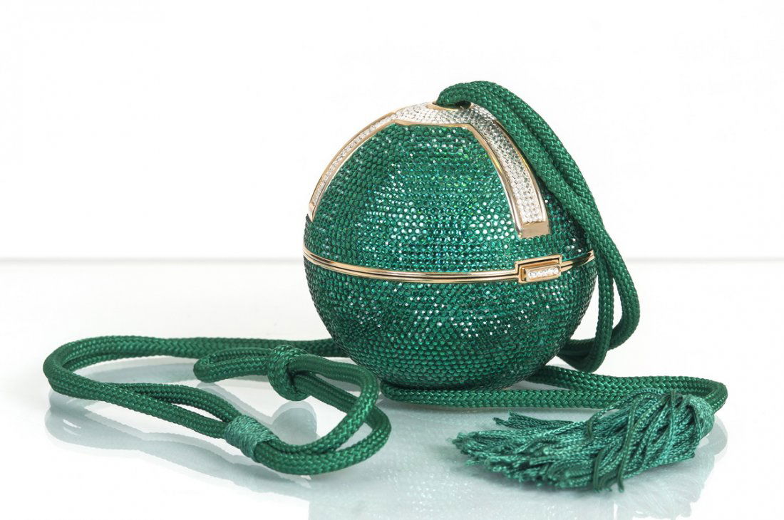 JUDITH LEIBER: GREEN CRYSTAL SPHERICAL MINAUDIERE (1 of 7)