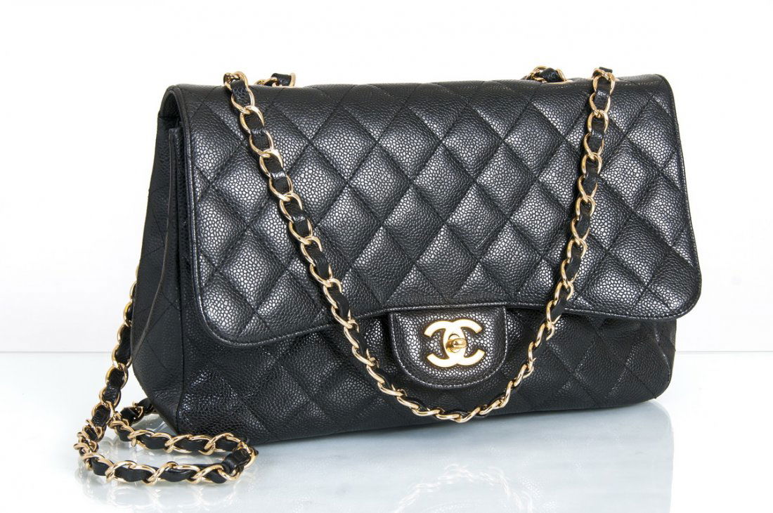 CHANEL BLACK QUILTED CAVIAR LEATHER CLASSIC JUMBO FLAP (1 of 10)