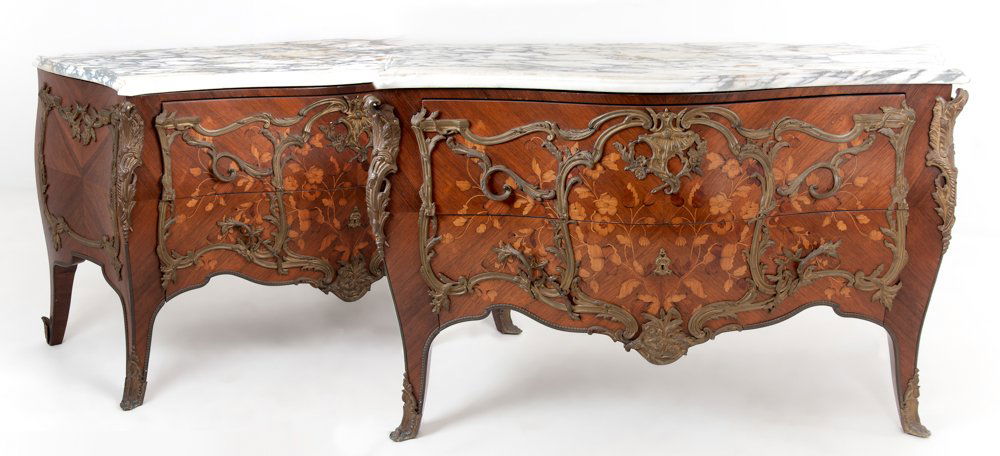 TWO FRENCH ORMOLU-MOUNTED MARBLE TOP COMMODES (1 of 10)