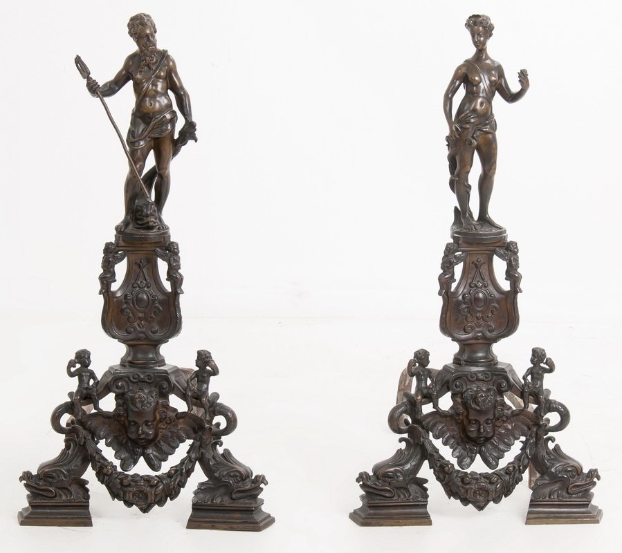 PAIR OF  ITALIAN RENAISSANCE STYLE  BRONZE ANDIRONS (1 of 7)