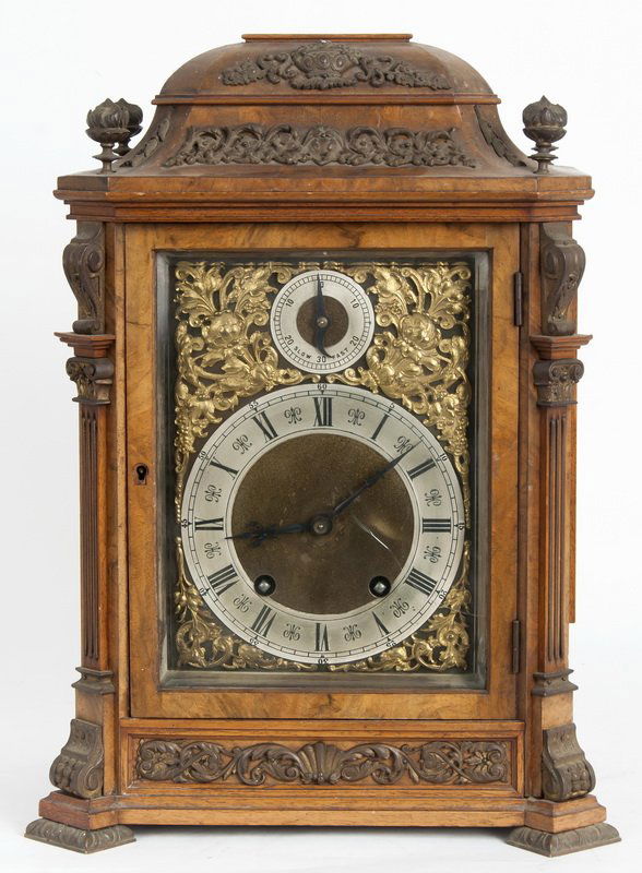 WALNUT ENGLISH BRACKET CLOCK WITH BRONZE MOUNTS (1 of 10)
