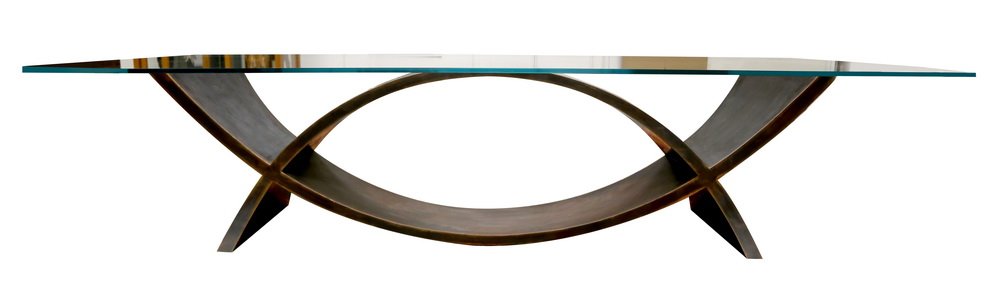 MAURO MORI BRONZE BASE GLASS TOP DINING TABLE (1 of 6)