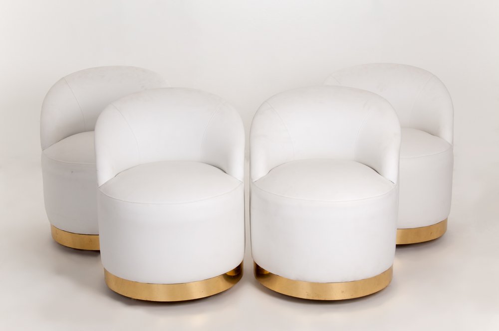 KARL SPRINGER: SET OF FOUR WHITE LEATHER SWIVEL CHAIRS (1 of 6)