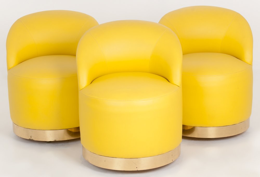 KARL SPRINGER: THREE YELLOW LEATHER SWIVEL CHAIRS (1 of 5)