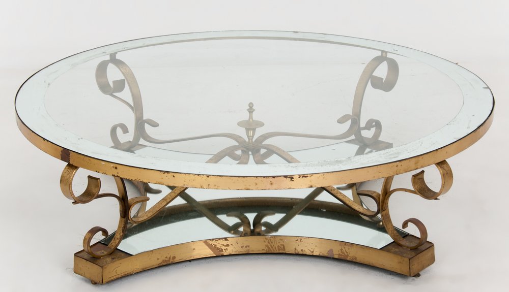 MODERNE PLATED BRASS & SILVERED GLASS LOW TABLE (1 of 8)