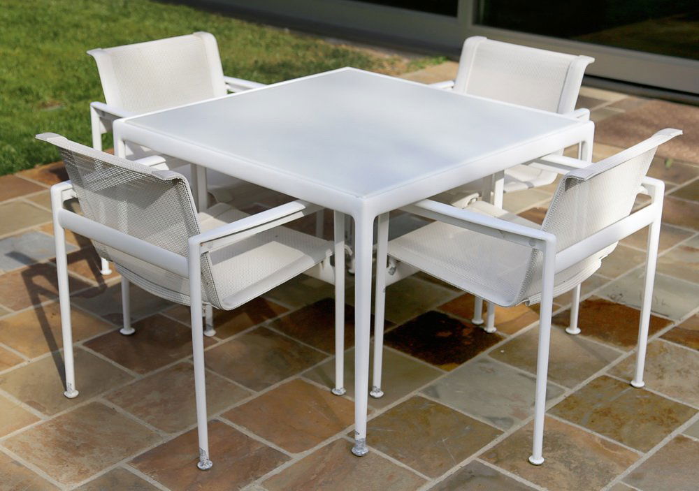 RICHARD SCHULTZ FOR KNOLL SEVEN-PIECE PATIO SET: comprising a square table & 6 armchairs