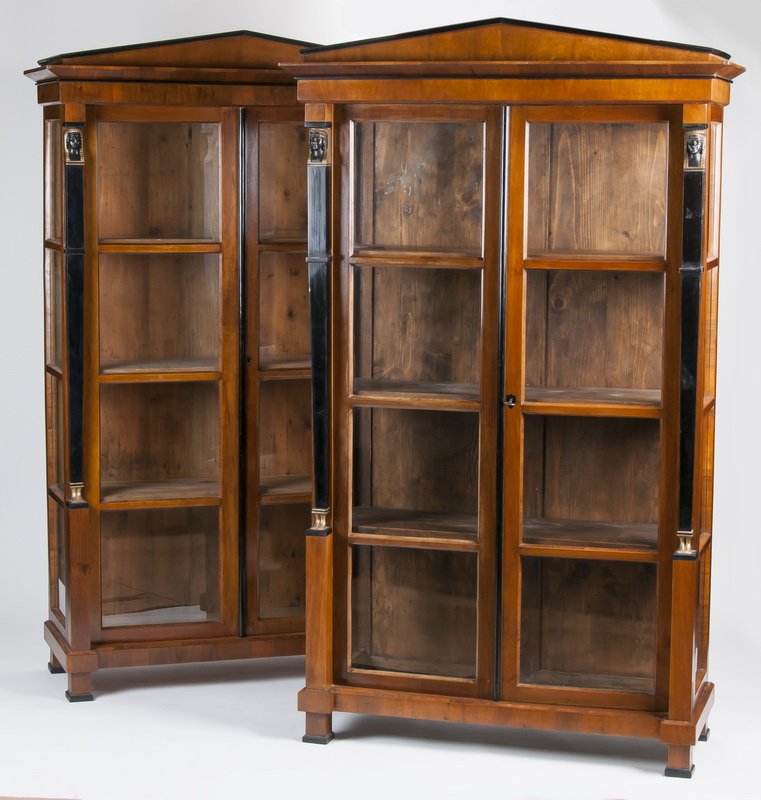 PAIR OF EMPIRE STYLE FRUITWOOD & EBONIZED VITRINE (1 of 8)
