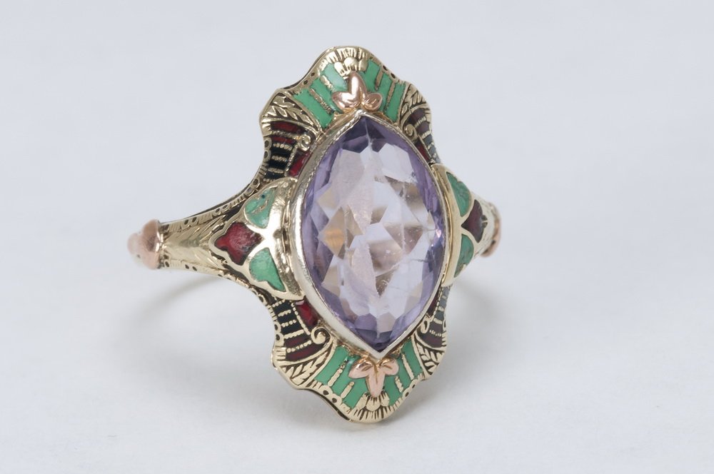 ART DECO 14 KARAT GOLD & SYNTHETIC SPINEL RING (1 of 1)