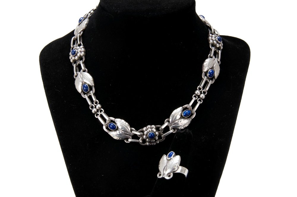 GEORG JENSEN .830 SILVER & LAPIS NECKLACE (1 of 9)