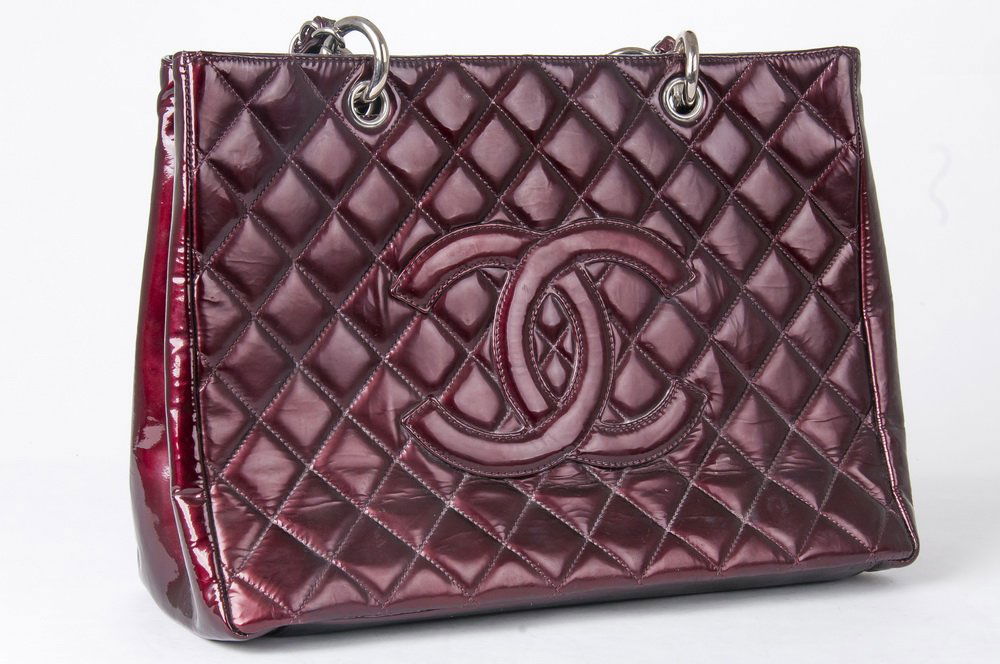 CHANEL BURGUNDY PATENT LEATHER GRAND SHOPPER TOTE (1 of 10)